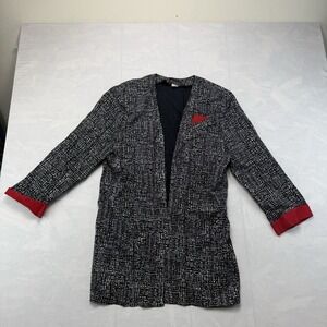 Vintage Fredericks Hollywood Jacket Womens M Black Open Front Duster